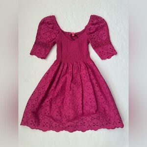 L NWOT Betsey Johnson Eyelet Puff Sleeve Smocked Mini Dress Size S